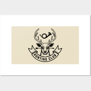 Hunting club Emblem template of hunting emblem with deer head. Design element Posters and Art